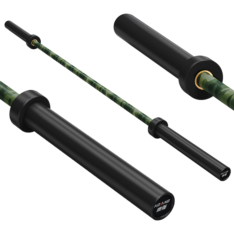 3044am永利杠铃杆硬铬陶瓷镀黑彩色男士女士举重训练杆八轴承2.2M奥杆 E15迷彩绿承重1500LB